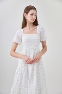 Rosetta Embroidery Crochet Tier Midi Dress In Ditsy Floral