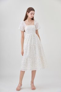 Rosetta Embroidery Crochet Tier Midi Dress In Blue Wildflower