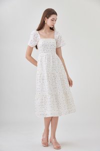 Rosetta Embroidery Crochet Tier Midi Dress In Blue Wildflower