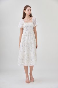 Rosetta Embroidery Crochet Tier Midi Dress In Blue Wildflower