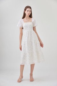 Rosetta Embroidery Crochet Tier Midi Dress In Blue Wildflower