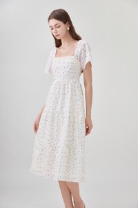 Rosetta Embroidery Crochet Tier Midi Dress In Blue Wildflower