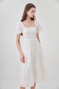 Rosetta Embroidery Crochet Tier Midi Dress In Blue Wildflower