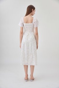 Rosetta Embroidery Crochet Tier Midi Dress In Blue Wildflower