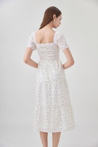 Rosetta Embroidery Crochet Tier Midi Dress In Blue Wildflower