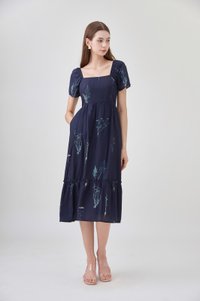 Bennet Botanical Midi Dress In Navy