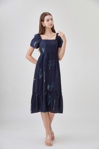 Bennet Botanical Midi Dress In Navy