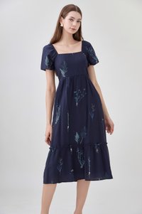 Bennet Botanical Midi Dress In Navy