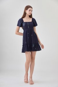 Bennet Botanical Dropwaist Dress In Navy