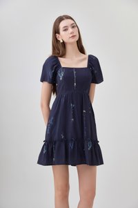 Bennet Botanical Dropwaist Dress In Navy
