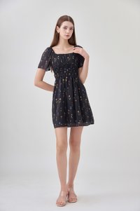 Kiraz Shirred Ruffle Dress In Black