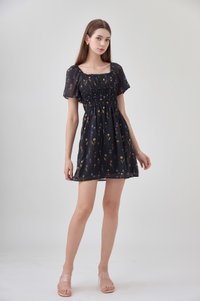 Kiraz Shirred Ruffle Dress In Black