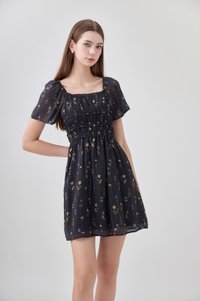Kiraz Shirred Ruffle Dress In Black