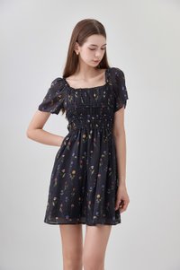 Kiraz Shirred Ruffle Dress In Black