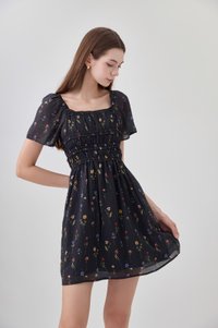 Kiraz Shirred Ruffle Dress In Black