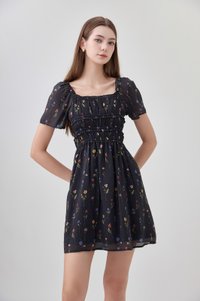 Kiraz Shirred Ruffle Dress In Black