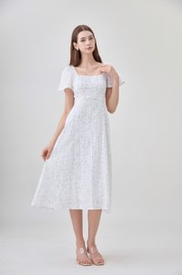 Paz Embroidery Ruched Midi Dress