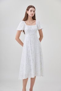 Paz Embroidery Ruched Midi Dress