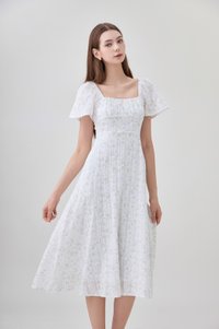 Paz Embroidery Ruched Midi Dress