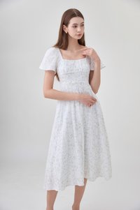 Paz Embroidery Ruched Midi Dress