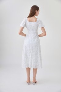 Paz Embroidery Ruched Midi Dress