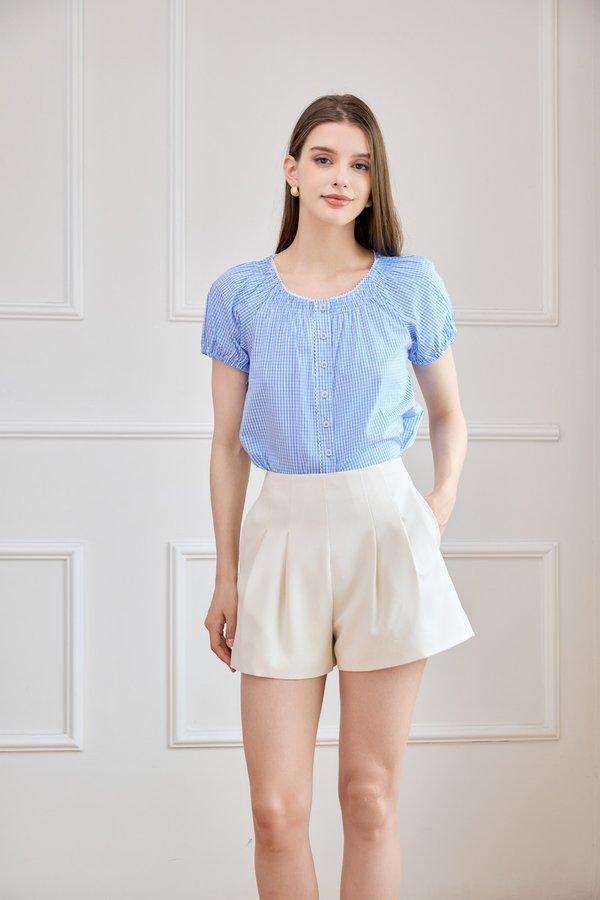 Lavinia Gingham Button Top In Blue