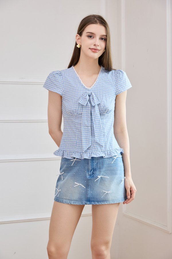 Cassidy Gingham Ruffles Bow Top