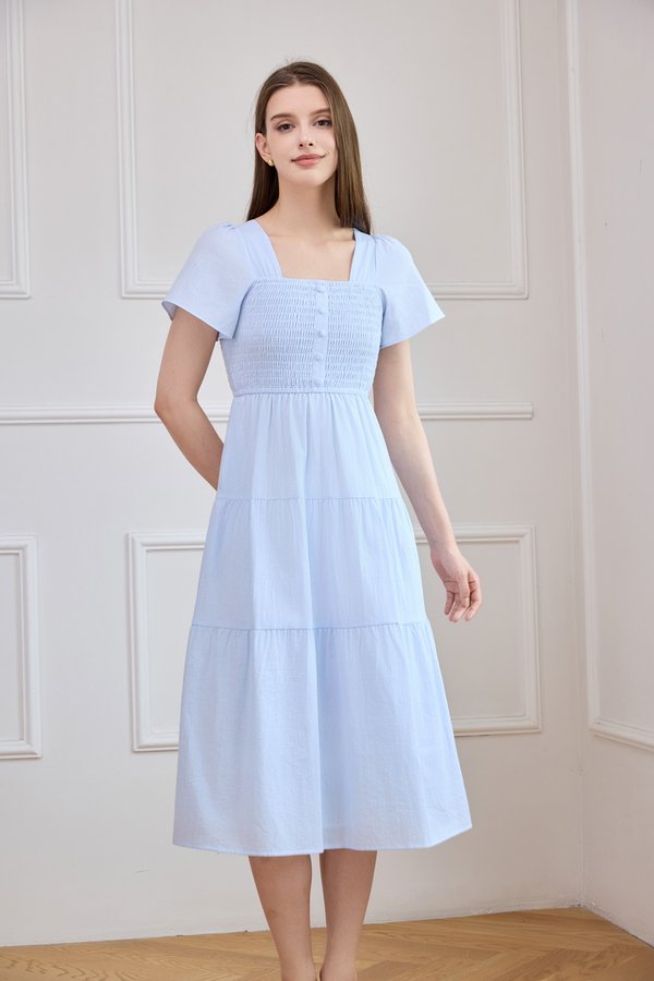 Marceline Smocked Striped Tiered Midi Dress