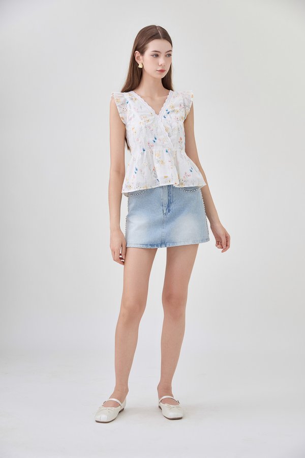 Yarael Embroidery Faux Wrap Top In Floral