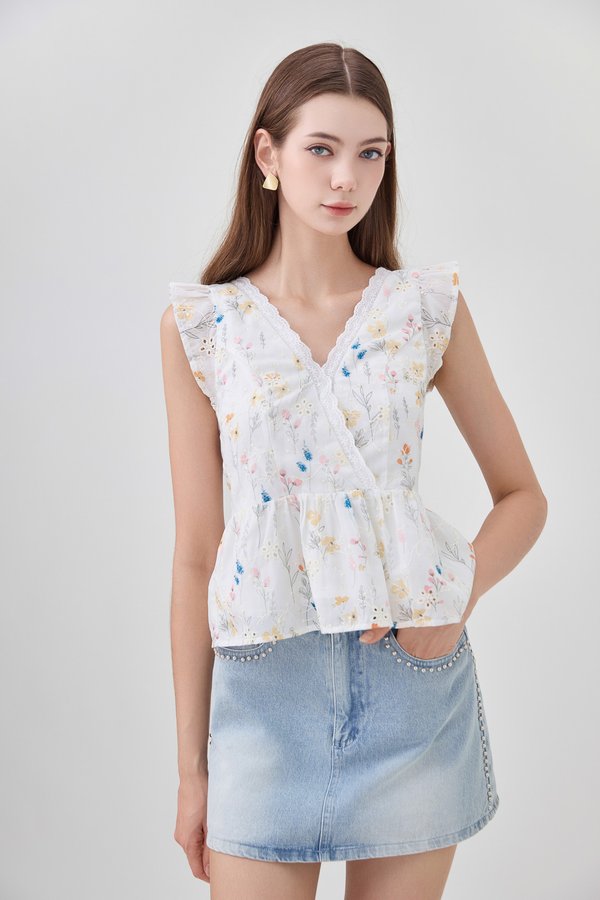 Yarael Embroidery Faux Wrap Top In Floral