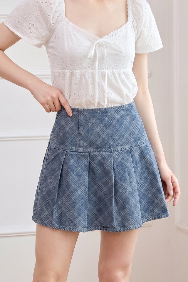 Cosima Plaid Pleated Denim Skort