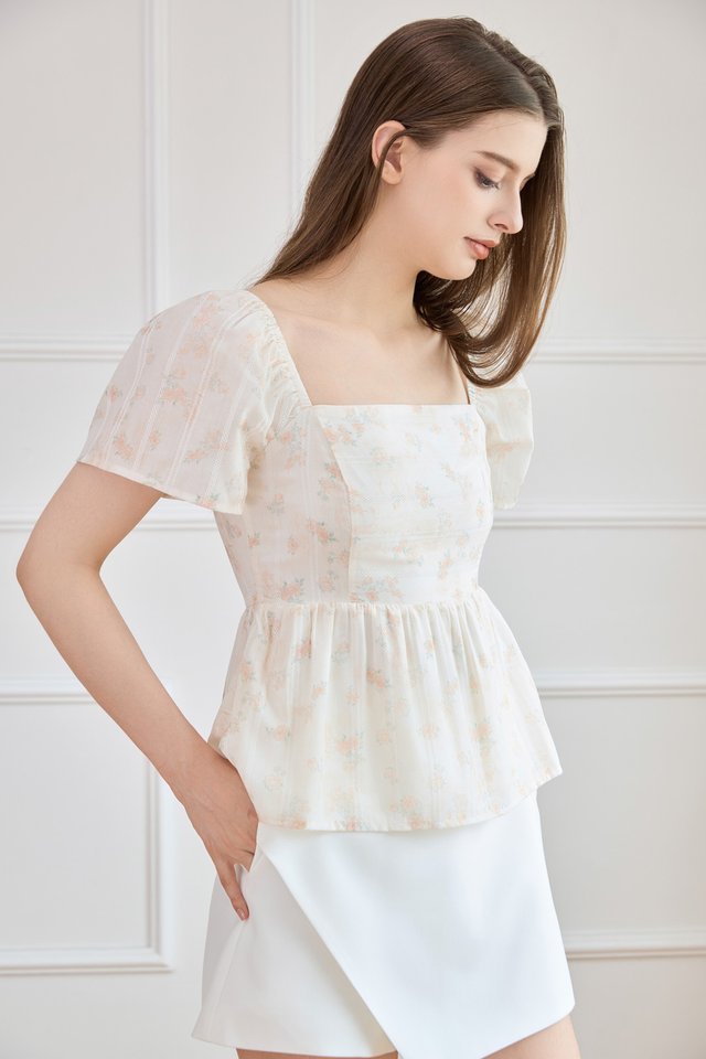 Celestia Embroidered Floral Top In Cream