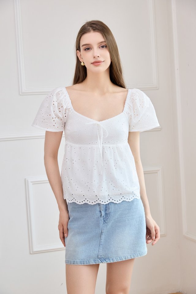 Giulia Eyelet Babydoll Top In White