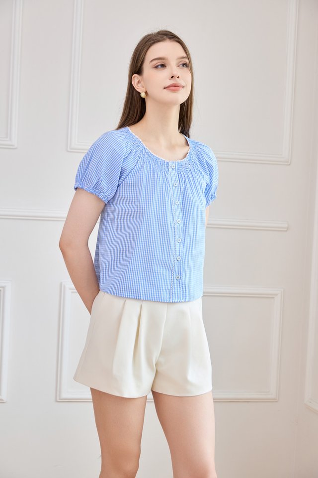 Lavinia Gingham Button Top In Blue