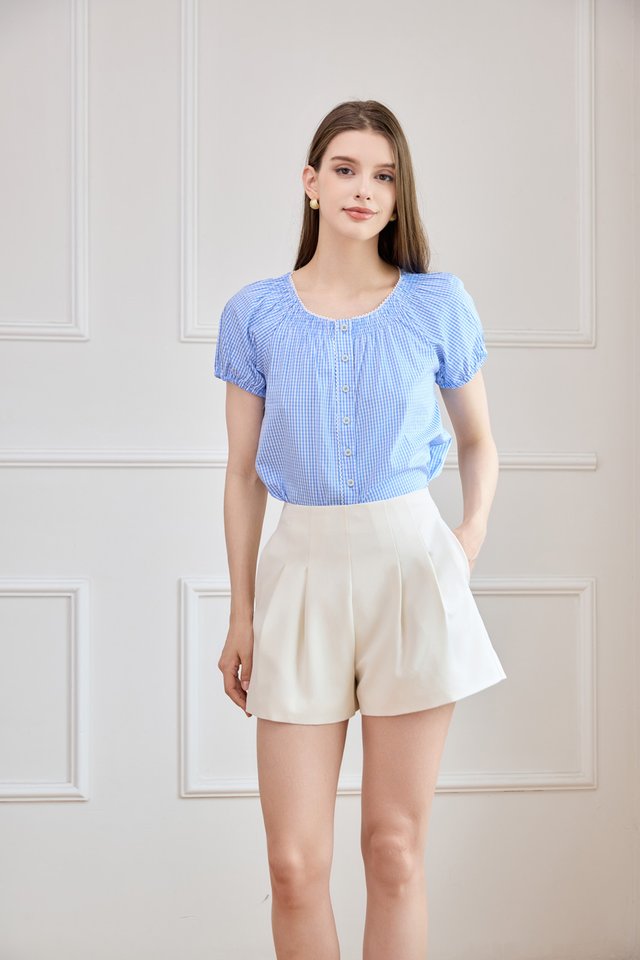Lavinia Gingham Button Top In Blue
