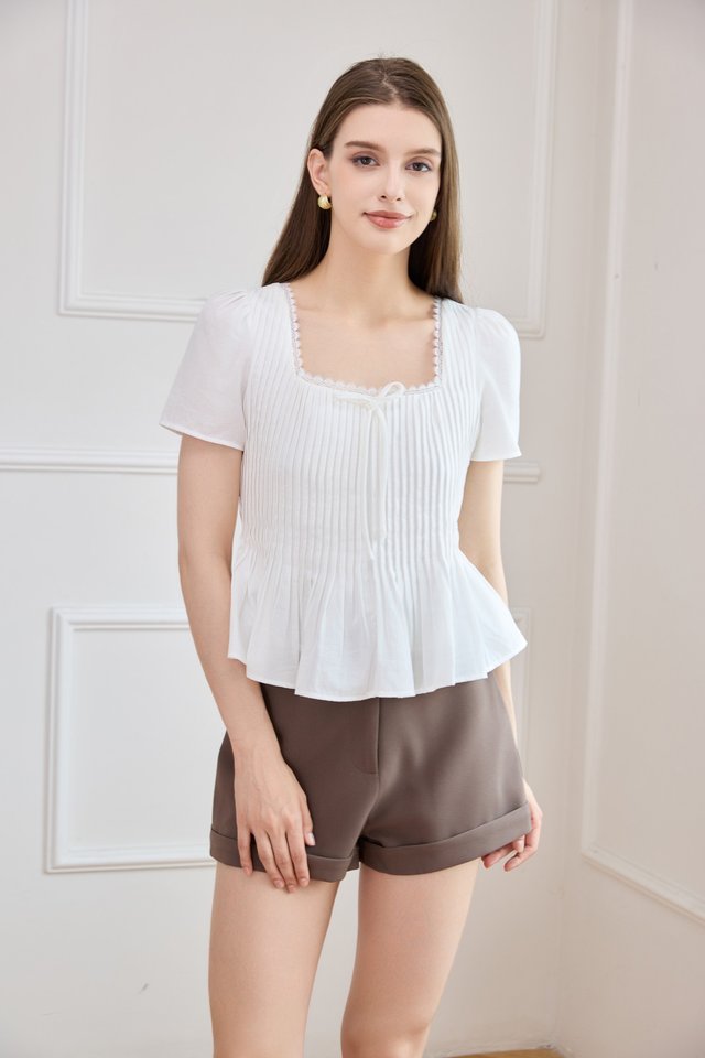 Jones Pintuck Lacey Ribbon Top In White