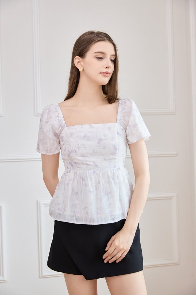 Celestia Embroidered Floral Top In Soft Lilac