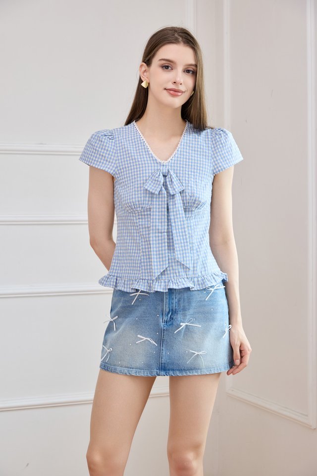 Cassidy Gingham Ruffles Bow Top