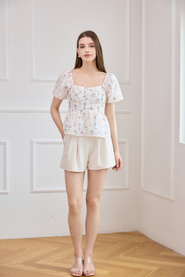 Althea Embroidery Fleur Babydoll Top In White