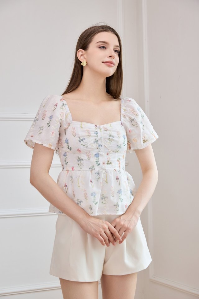 Althea Embroidery Fleur Babydoll Top In White