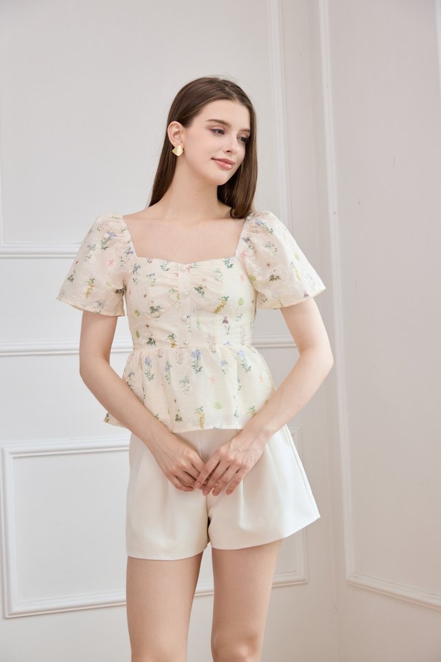 Althea Embroidery Fleur Babydoll Top In Cream