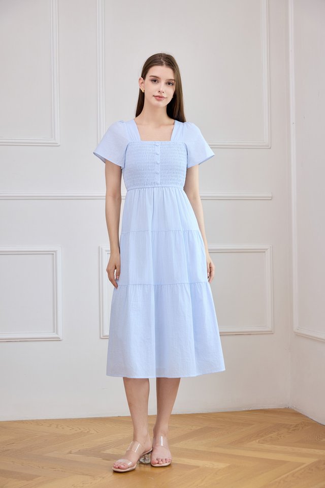 Marceline Smocked Striped Tiered Midi Dress