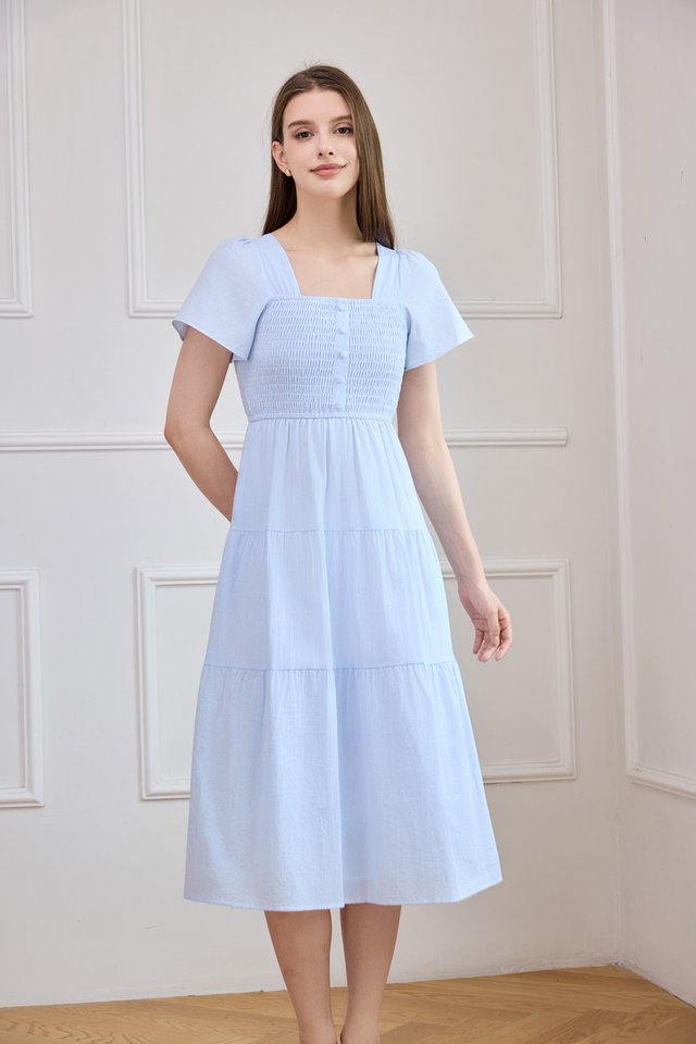 Marceline Smocked Striped Tiered Midi Dress