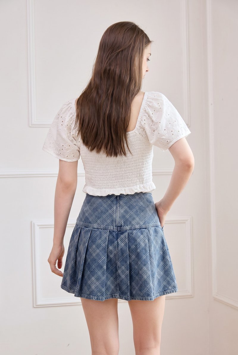 Cosima Plaid Pleated Denim Skort