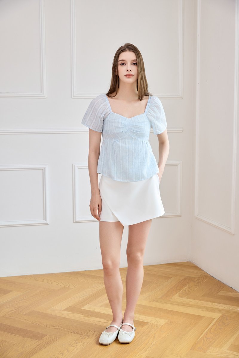 Ciara Textured Sweetheart Babydoll Top In Soft Blue