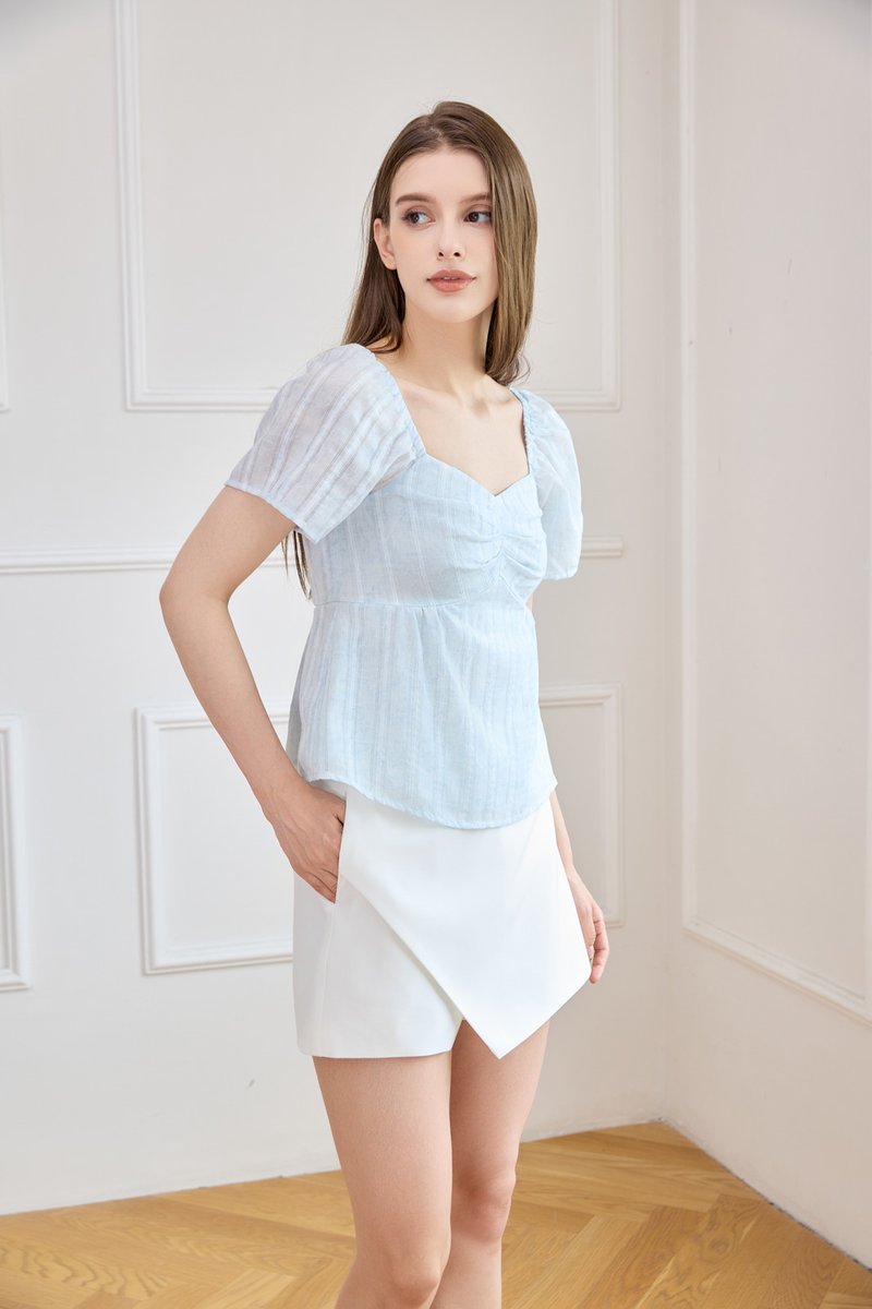 Ciara Textured Sweetheart Babydoll Top In Soft Blue