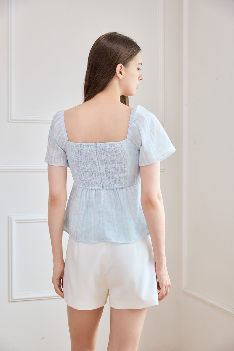Ciara Textured Sweetheart Babydoll Top In Soft Blue
