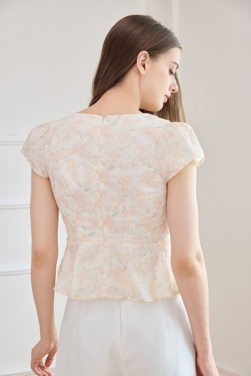 Joy Pintuck Floral Top In Cream