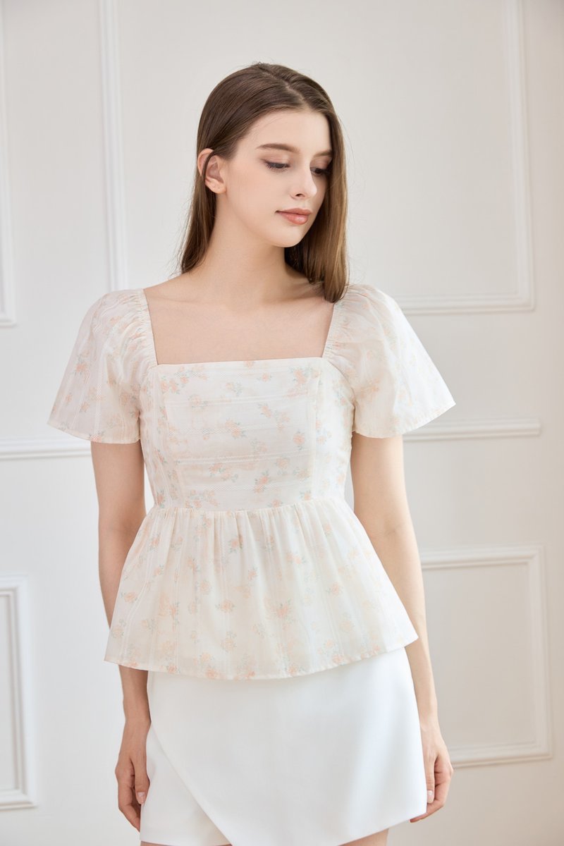 Celestia Embroidered Floral Top In Cream