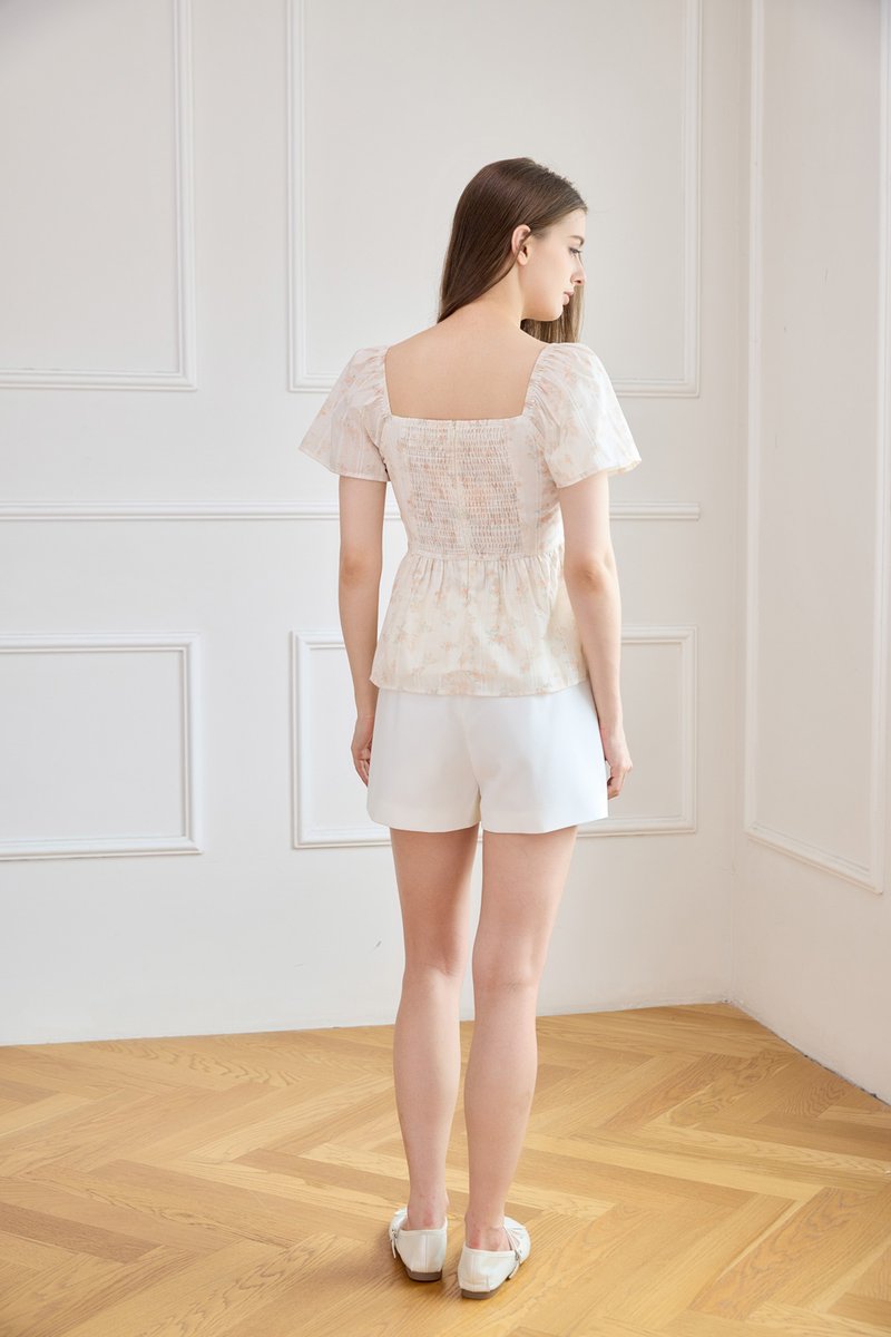 Celestia Embroidered Floral Top In Cream